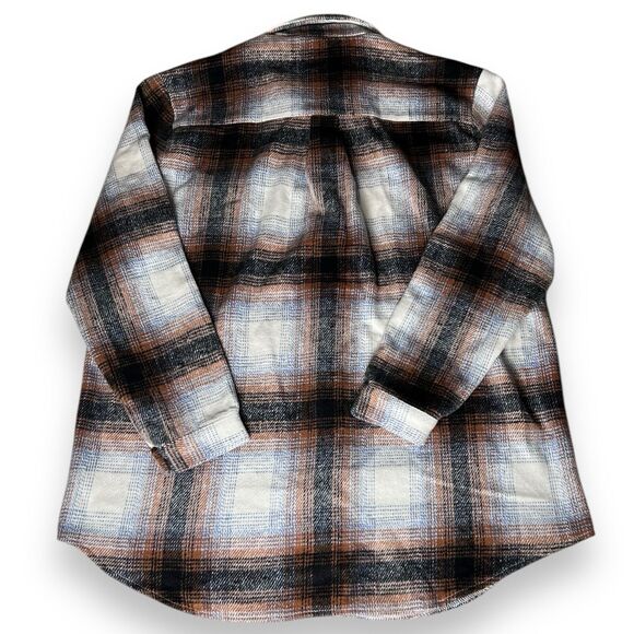 Windsor Brown & Gray Plaid Oversized Button Long Sleeve Flannel Women’s Size L - Picture 3 of 6